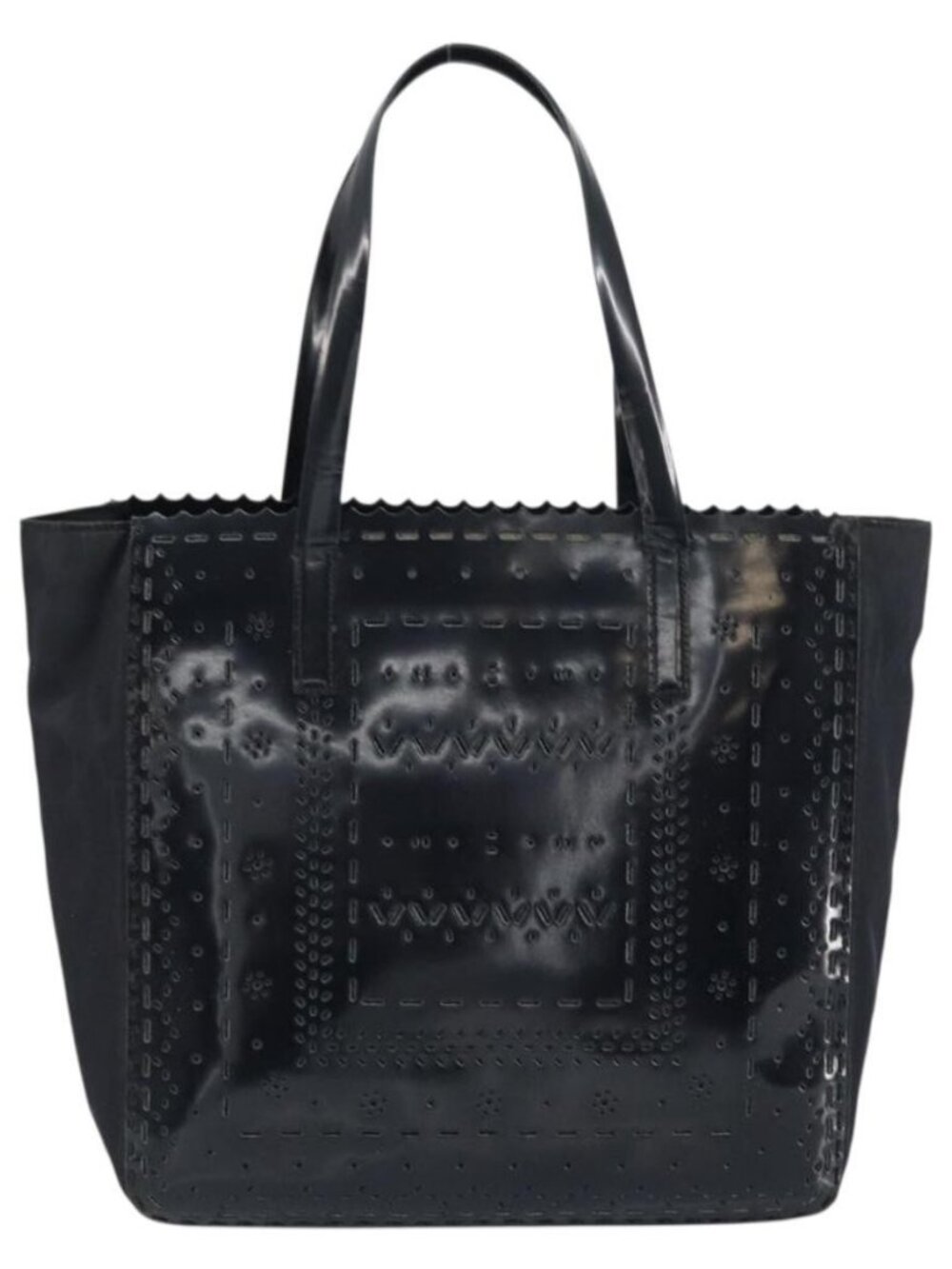 PRADA Hand Bag Enamel Black Silver Auth 160525 - Picture 3 of 16